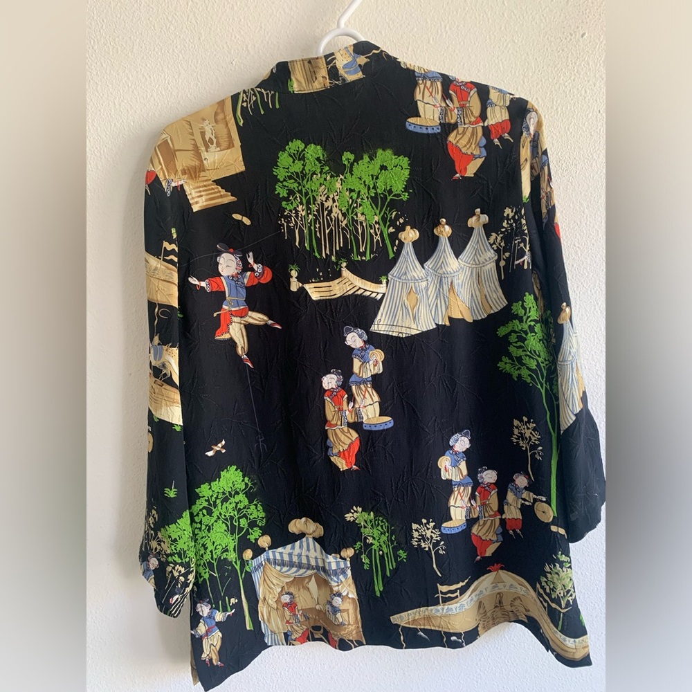 Citron Santa Monica Asian Inspired Black Silk Top Women’s Size Small Button Up - Picture 4 of 6